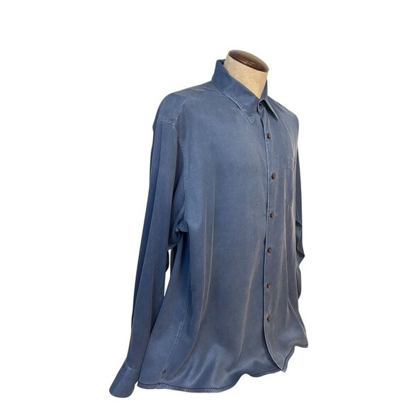 Tommy Bahama Silk-Blend Blue Long-Sleeve Button-Down Shirt XL - Picture 2 of 4